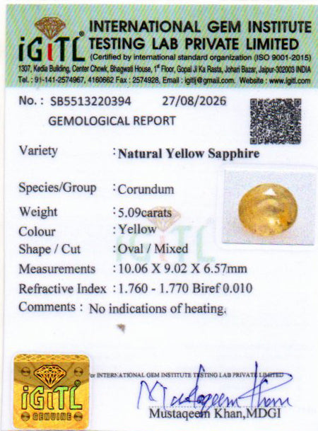 Yellow Sapphire - 5.09 Carat