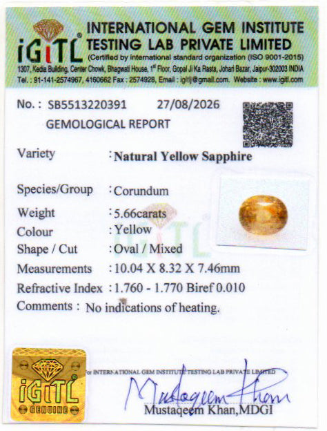 Yellow Sapphire - 5.66 Carat