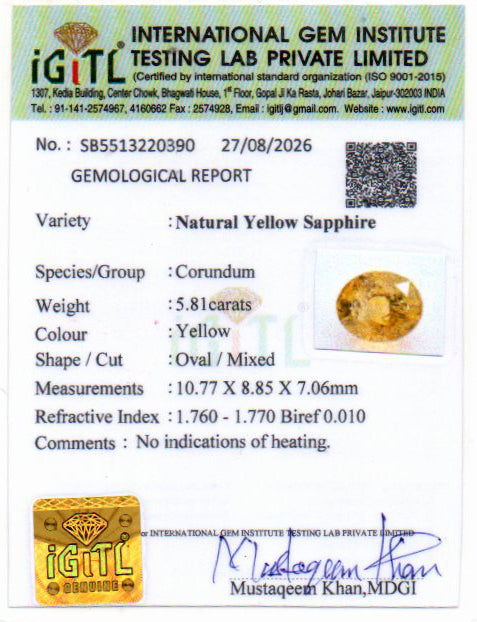 Yellow Sapphire - 5.81 Carat