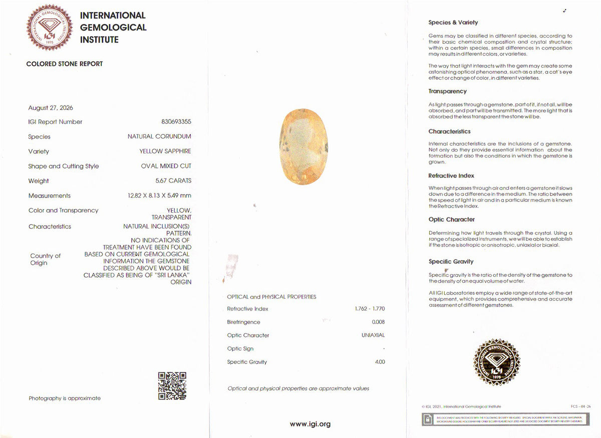 Yellow Sapphire - 5.67 Carat