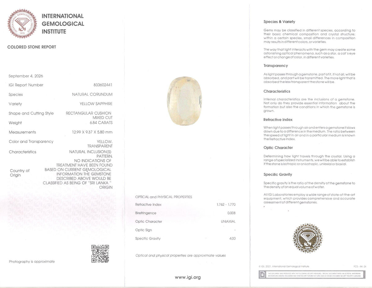 Yellow Sapphire - 6.84 Carat