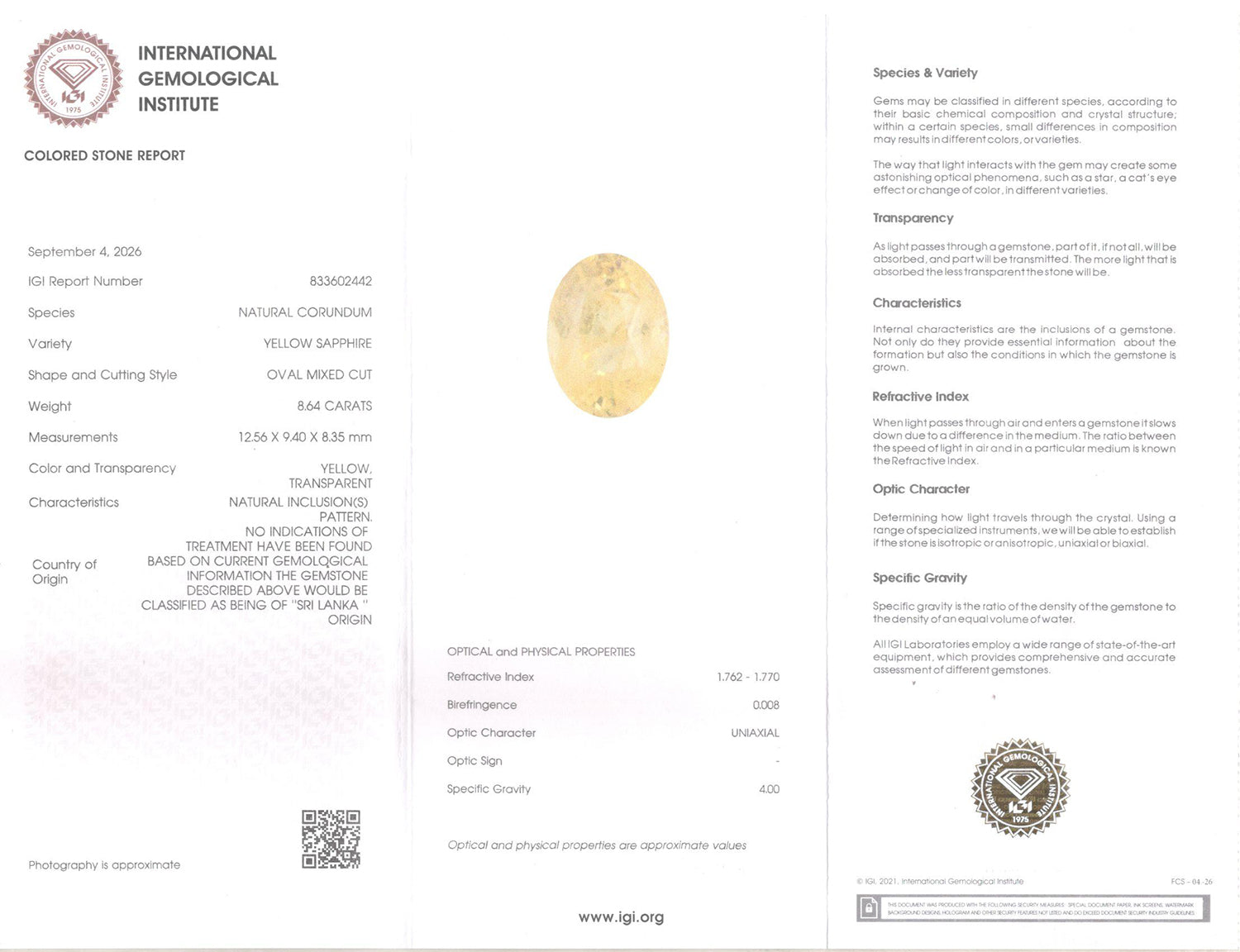 Yellow Sapphire - 8.64 Carat