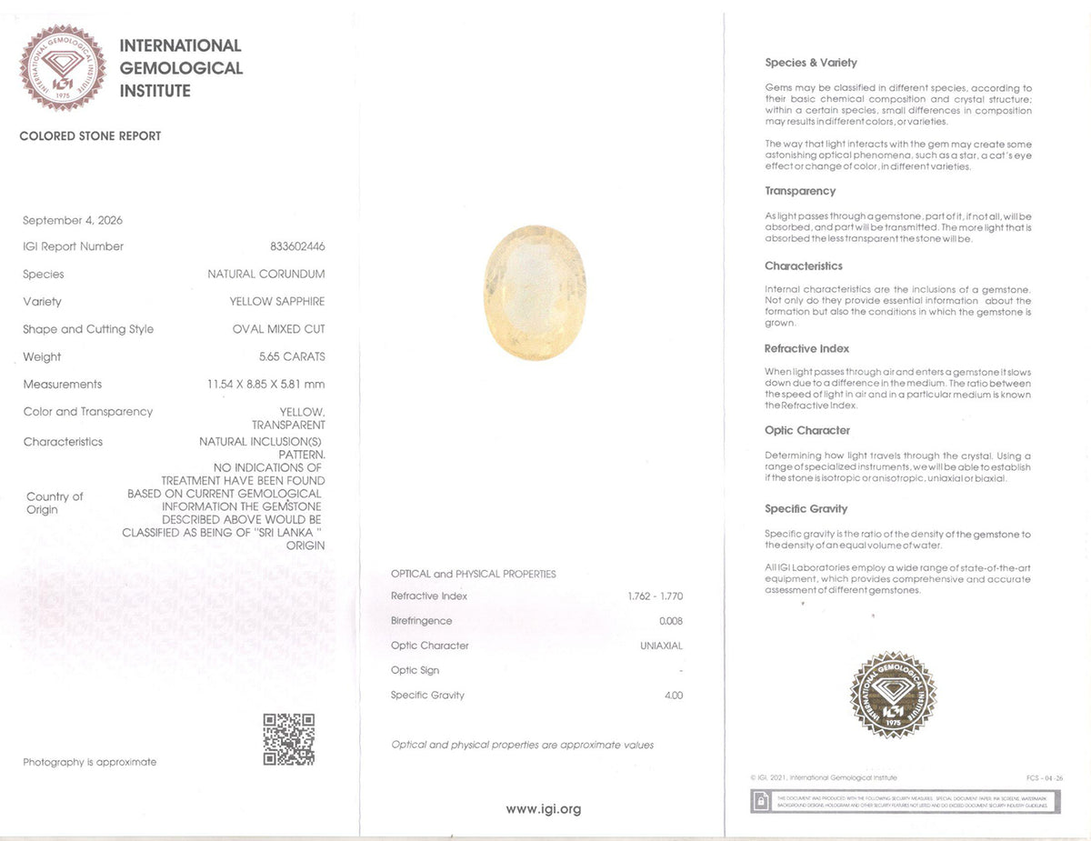 Yellow Sapphire - 5.65 Carat