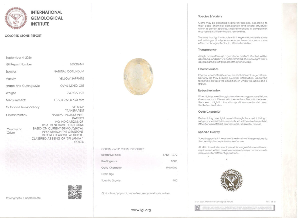 Yellow Sapphire - 7.30 Carat