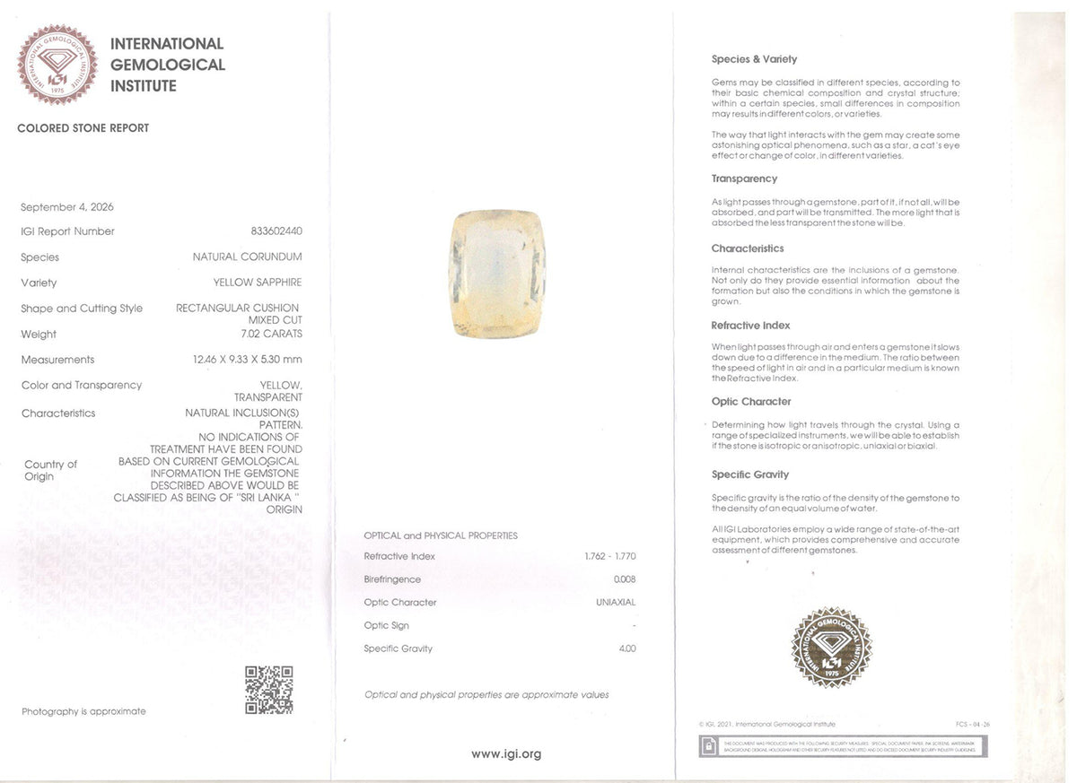 Yellow Sapphire - 7.02 Carat