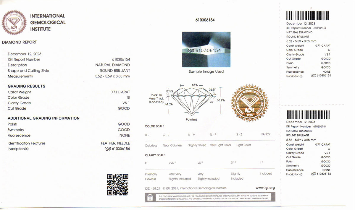 Natural Diamond - 0.71 Carat