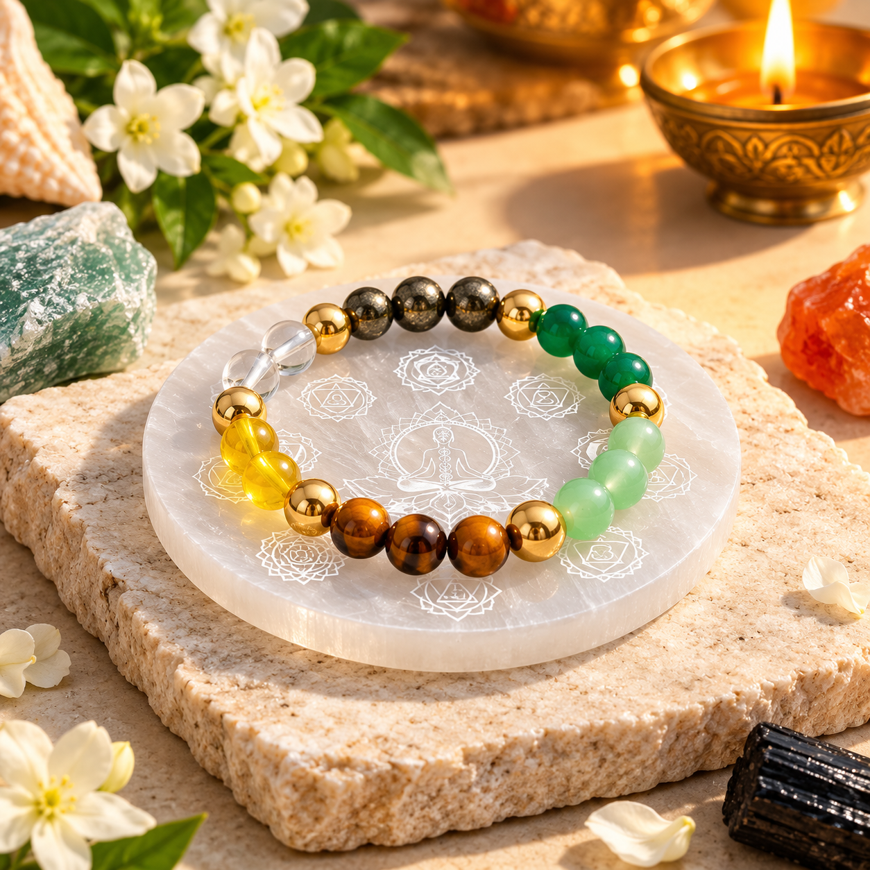 Dhan Yog (Money Magnet) Bracelet with Natural Selenite Charging Plate (No Resin)