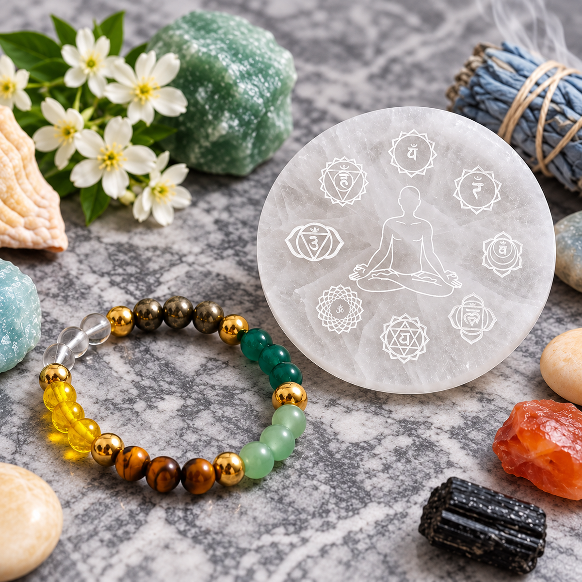 Dhan Yog (Money Magnet) Bracelet with Natural Selenite Charging Plate (No Resin)