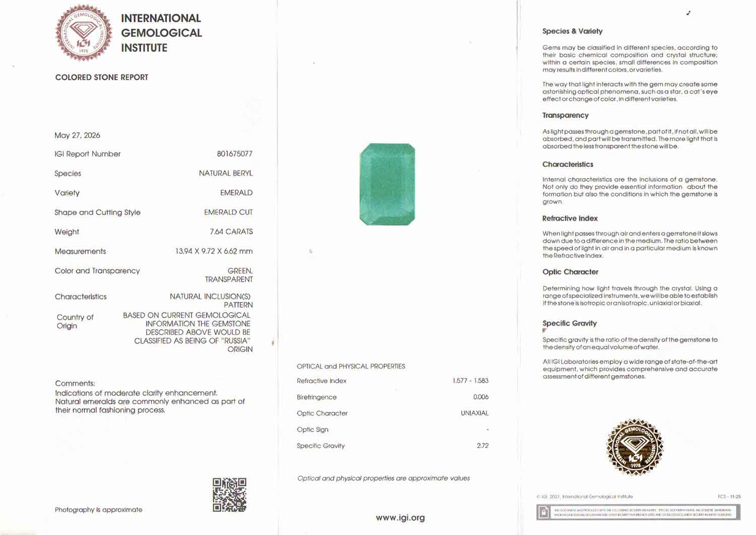 Emerald - 7.64 Carats