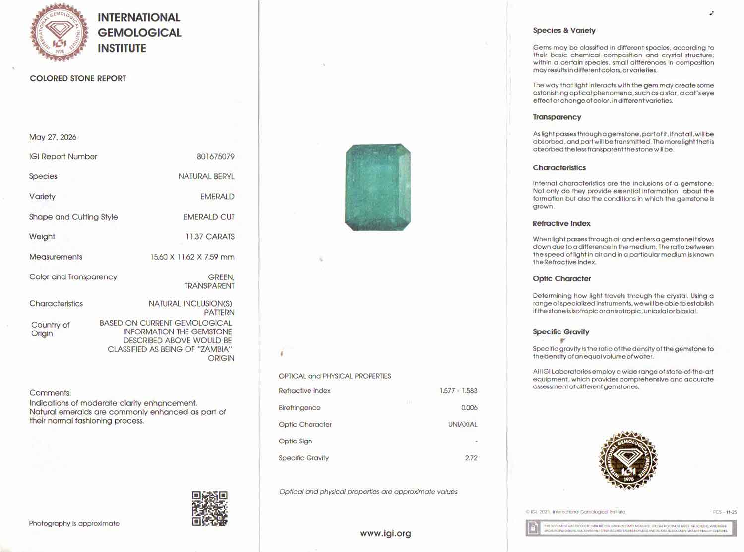 Emerald - 11.37 Carats