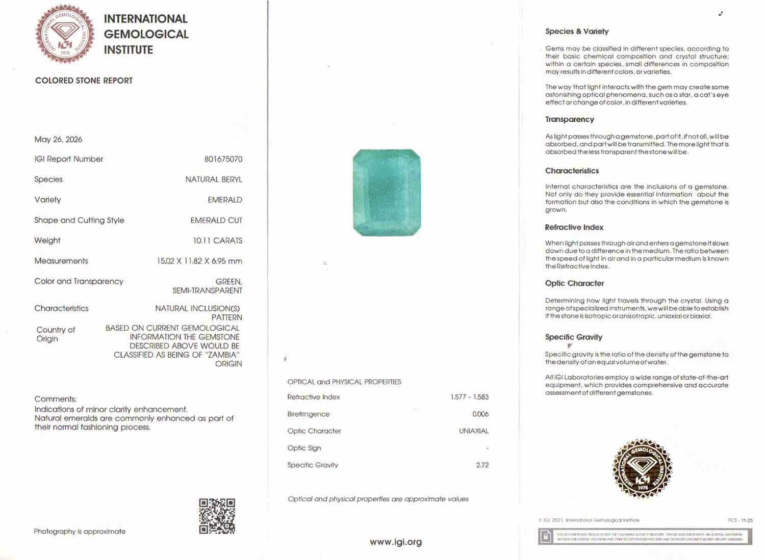 Emerald - 10.11 Carats