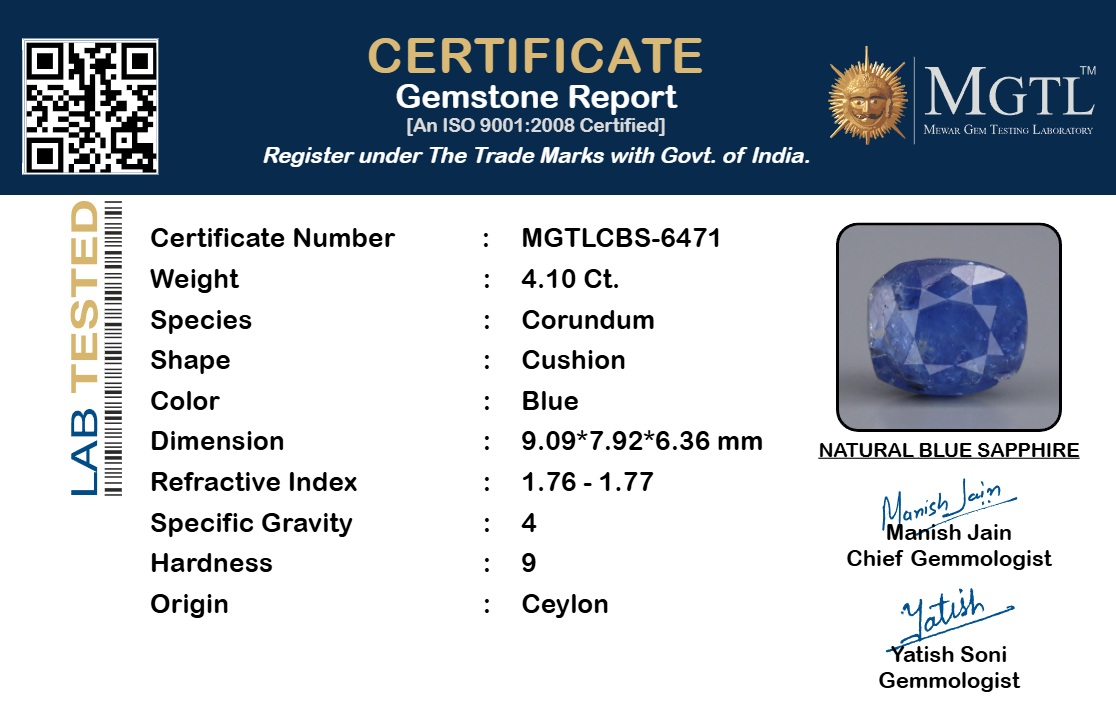 Blue Sapphire - 4.10 Carat