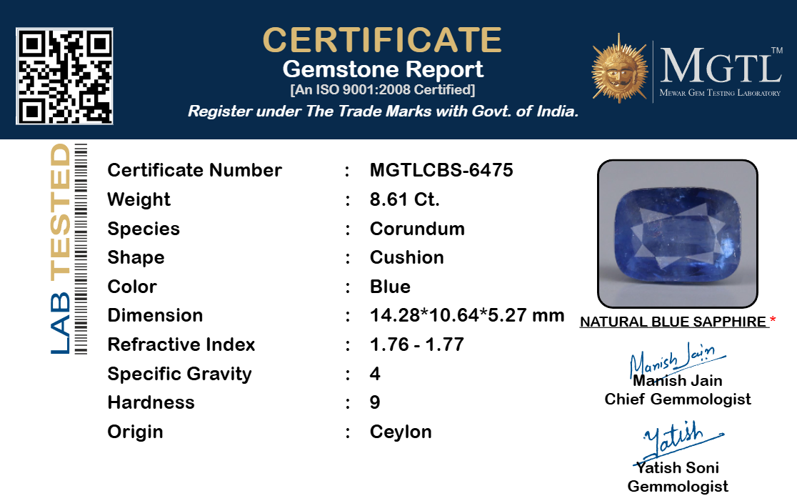 Blue Sapphire - 8.61 Carat