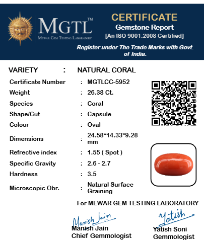 Red Coral - 26.38 Carat (29.15 Ratti - Moonga)