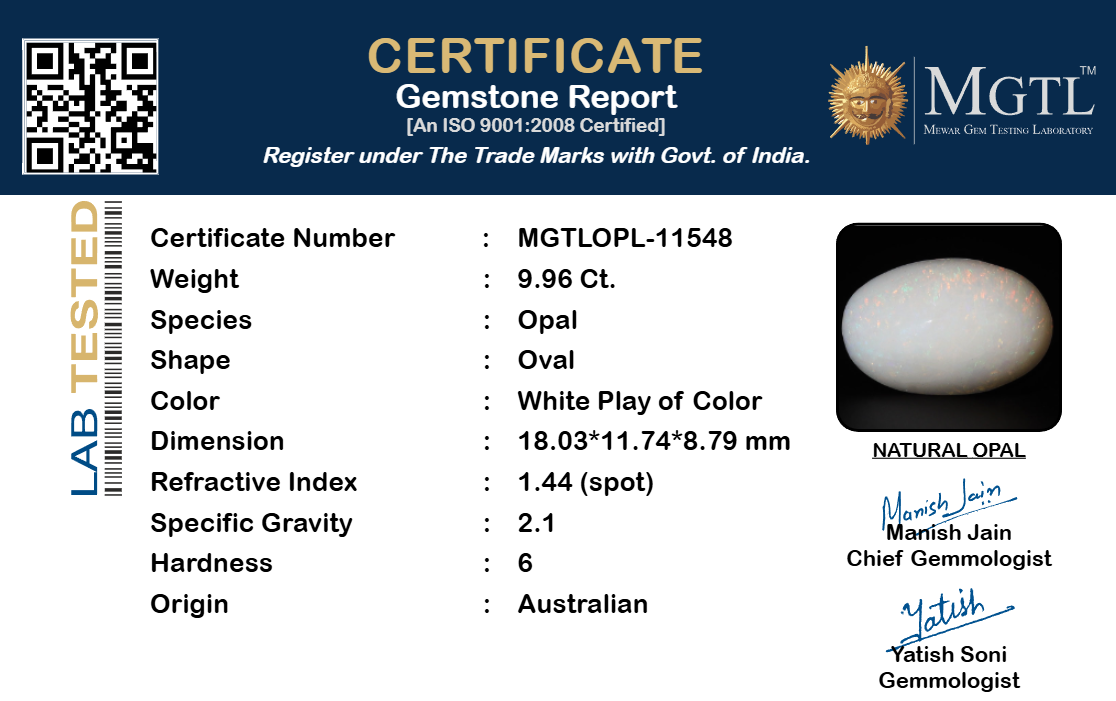 White Opal - 9.96 Carat