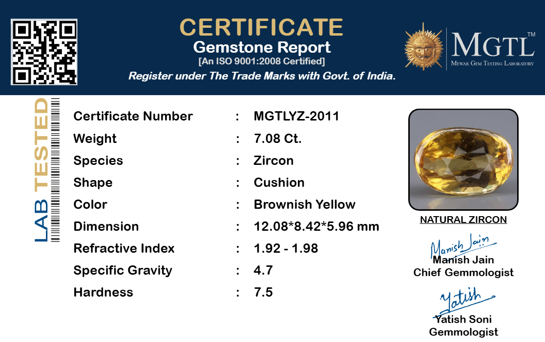 Yellow Zircon - 7.08 Carat