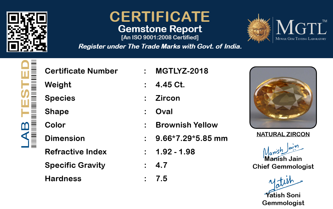 Yellow Zircon - 4.45 Carat