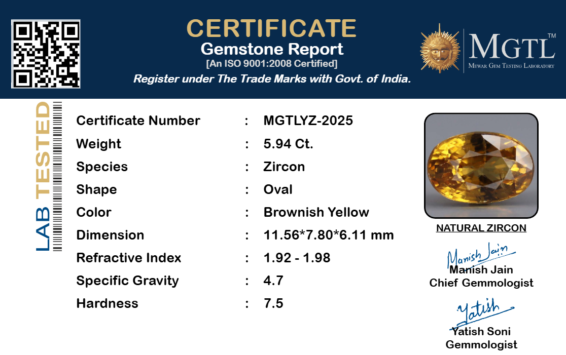 Yellow Zircon - 5.94 Carat