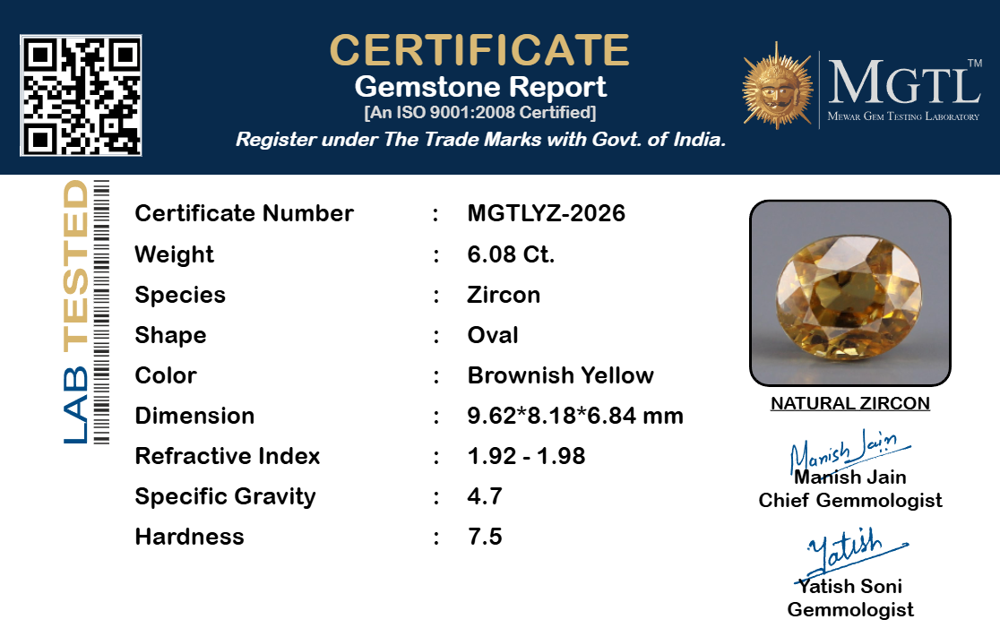 Yellow Zircon - 6.08 Carat