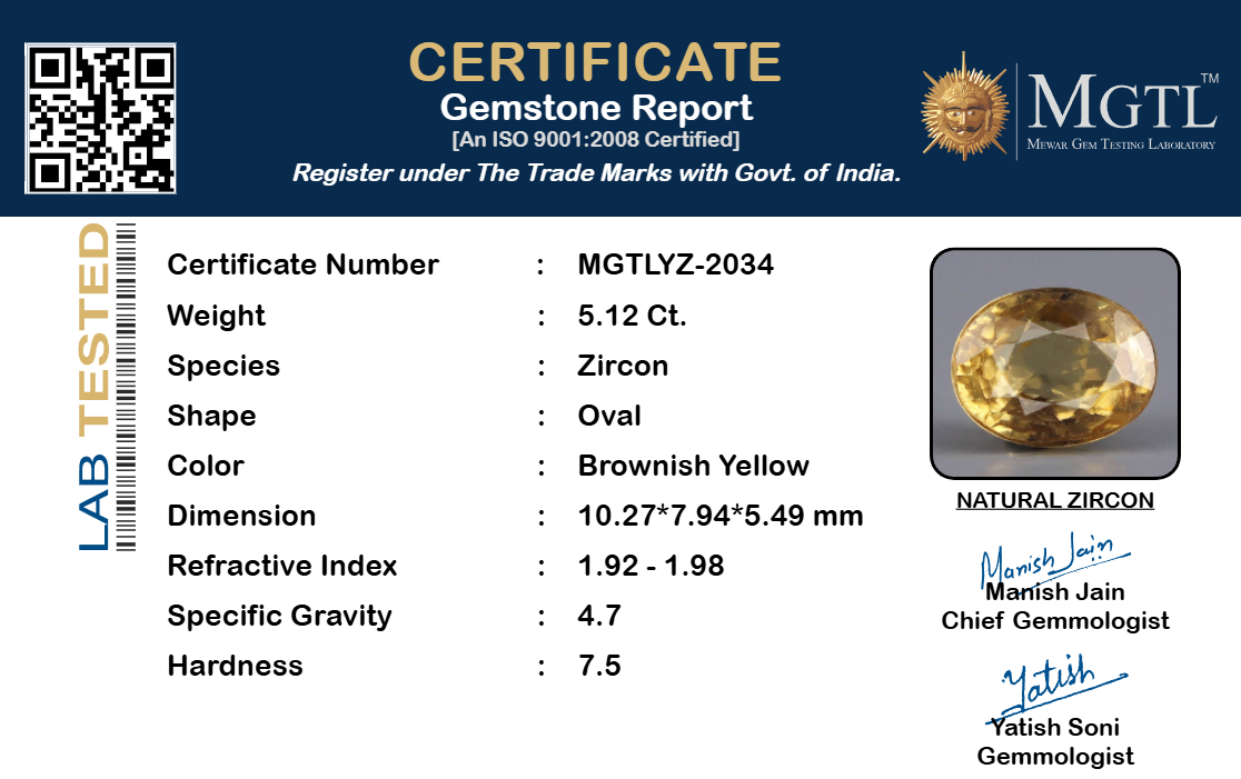 Yellow Zircon - 5.12 Carat