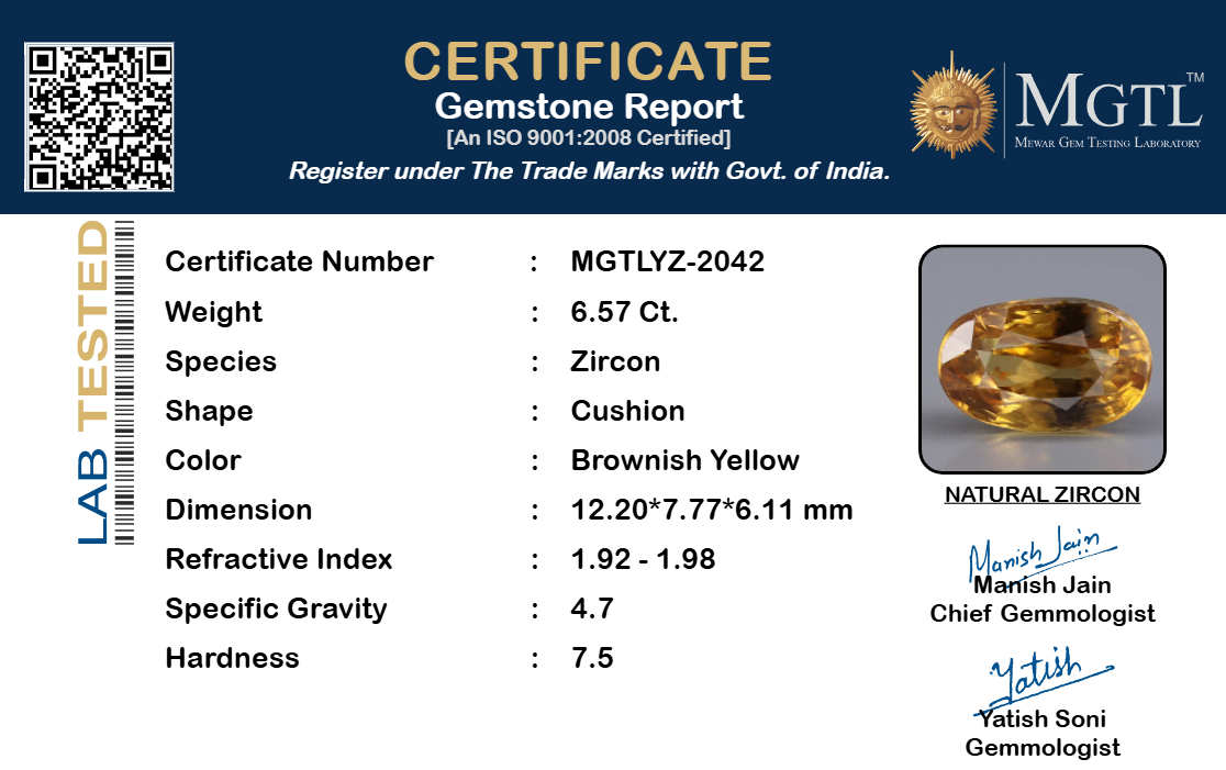 Yellow Zircon - 6.57 Carat