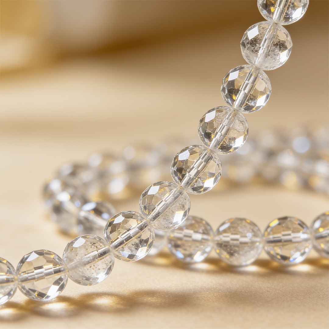 Natural 108 Beads Diamond Cut Sphatik Jaap Mala (Quartz – 6 MM, 8 MM & 10 MM)
