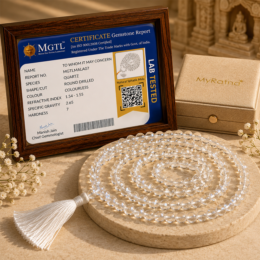 Natural 108 Beads Diamond Cut Sphatik Jaap Mala (Quartz – 6 MM, 8 MM & 10 MM)