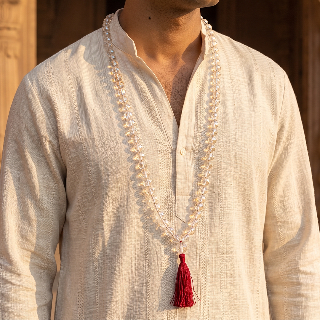 Natural 108 Beads Diamond Cut Sphatik Jaap Mala (Quartz – 6 MM, 8 MM & 10 MM)