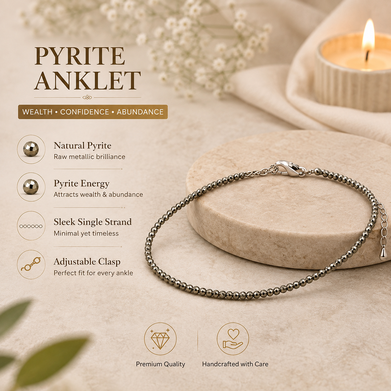 Natural Pyrite Anklet - Stone of Wealth & Prosperity