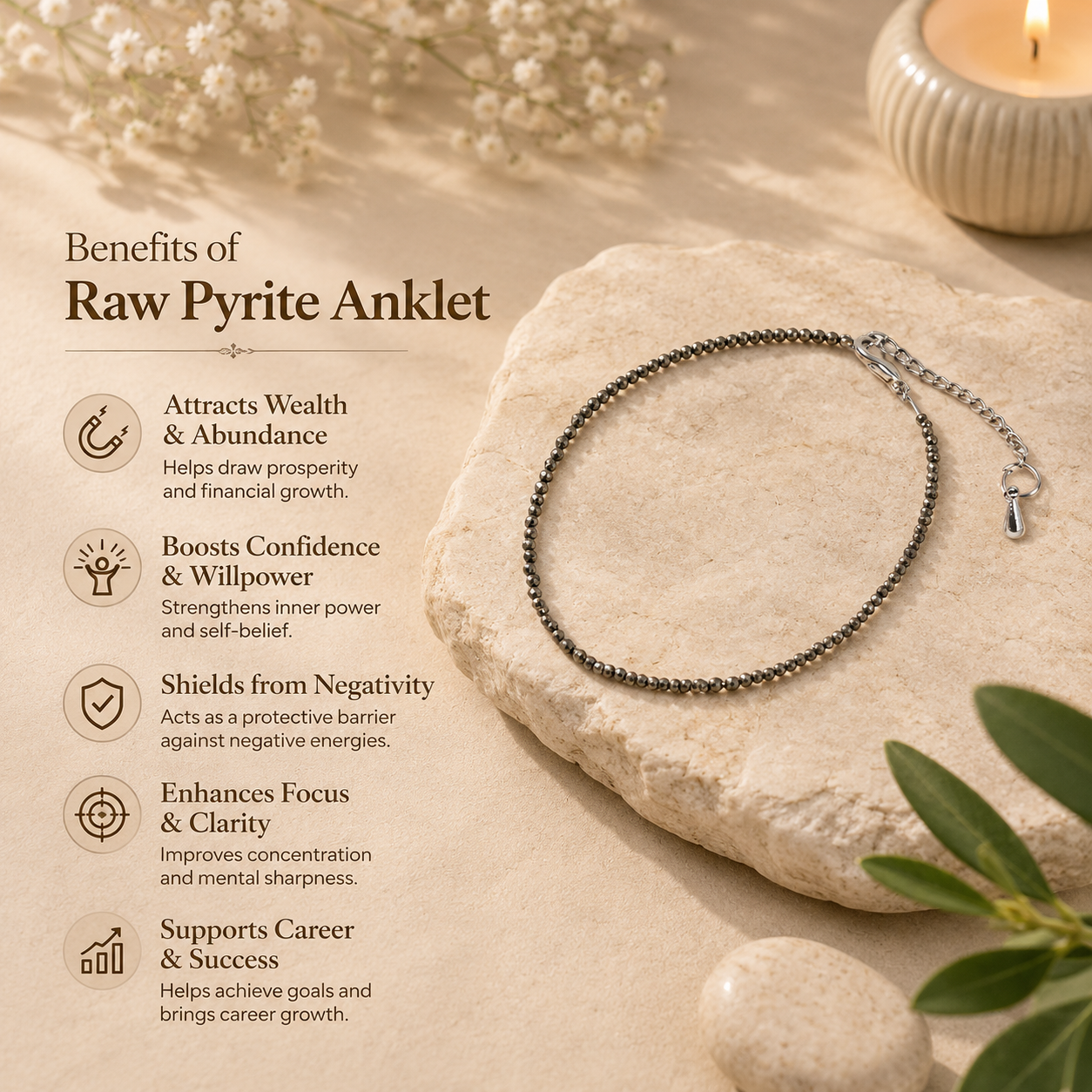 Natural Pyrite Anklet - Stone of Wealth & Prosperity