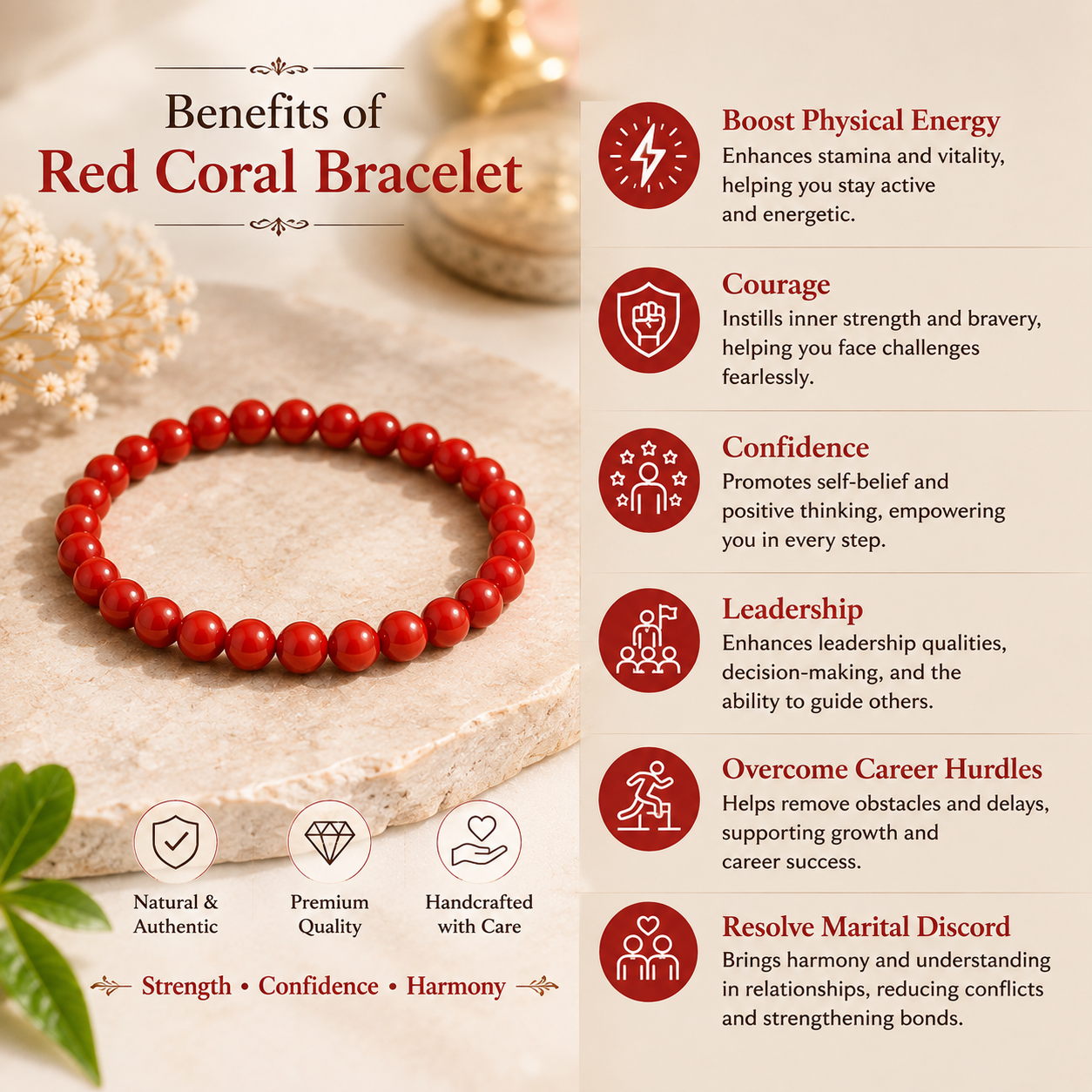 Natural Red Coral (Moonga) Bracelet