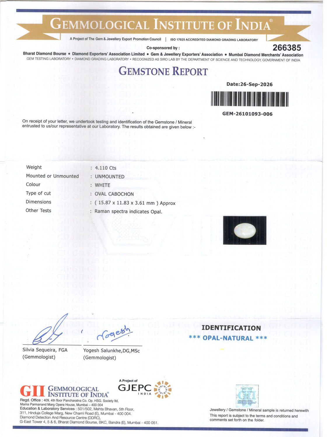 Australian Opal - 4.11 Carat Limited Quality OPL-11468