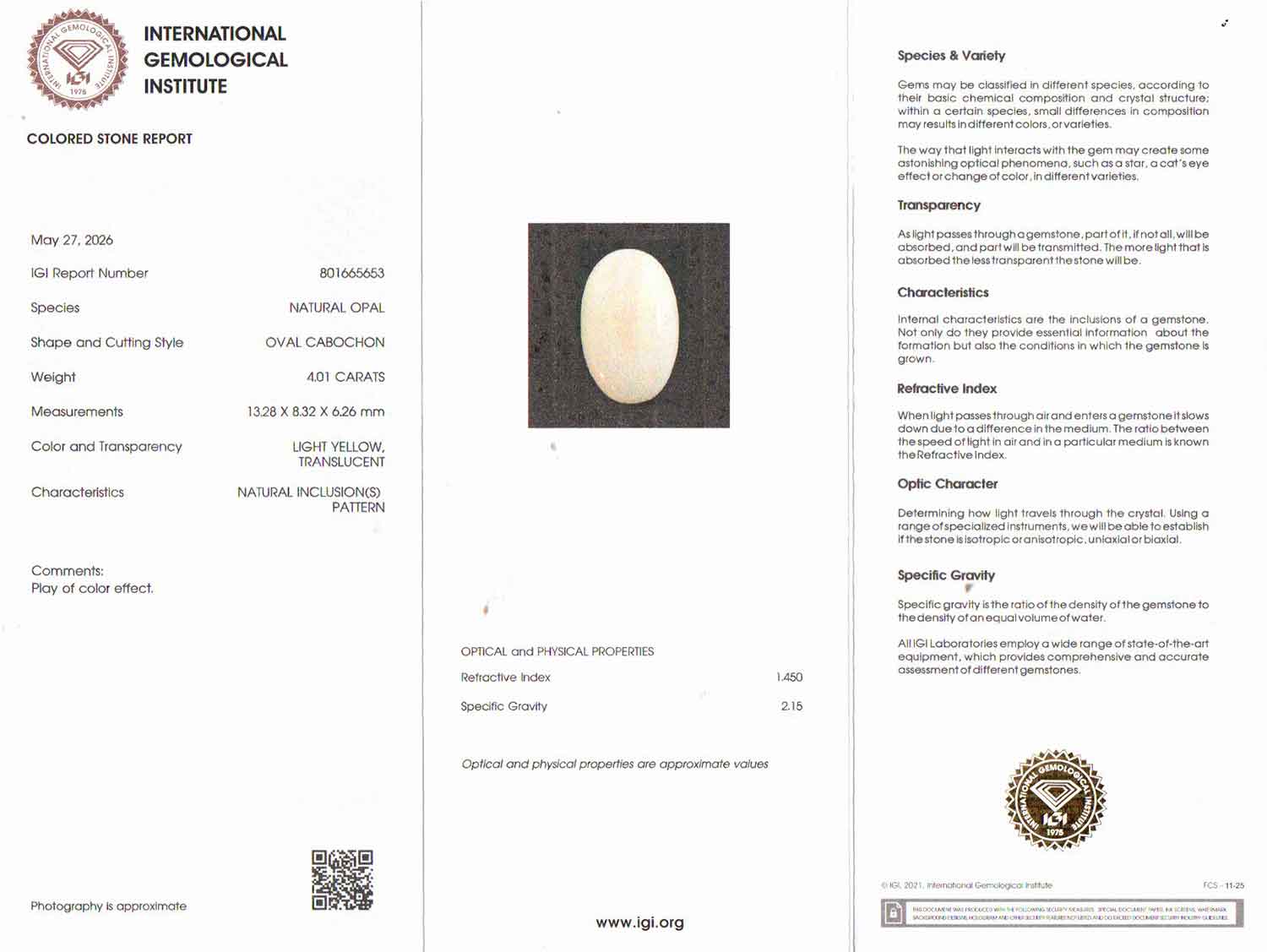 White Opal With Fire - 4.01 Carat