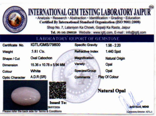 White Opal - 5.81 Carat
