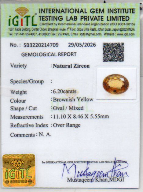Yellow Zircon - 6.20 Carat