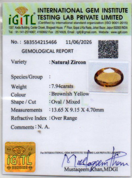 Yellow Zircon - 7.94 Carat