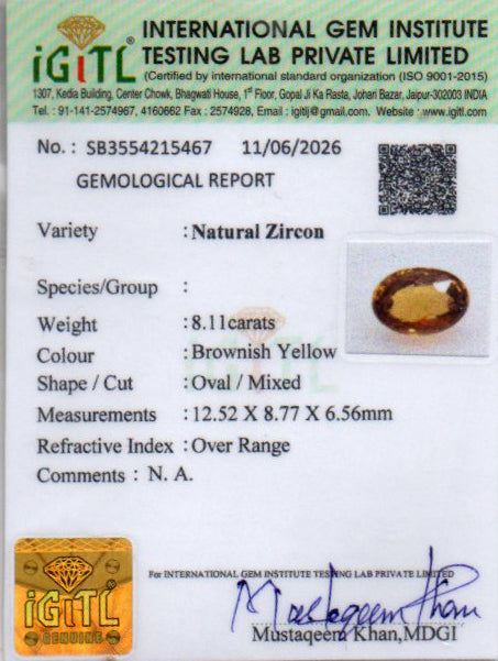 Yellow Zircon - 8.11 Carat