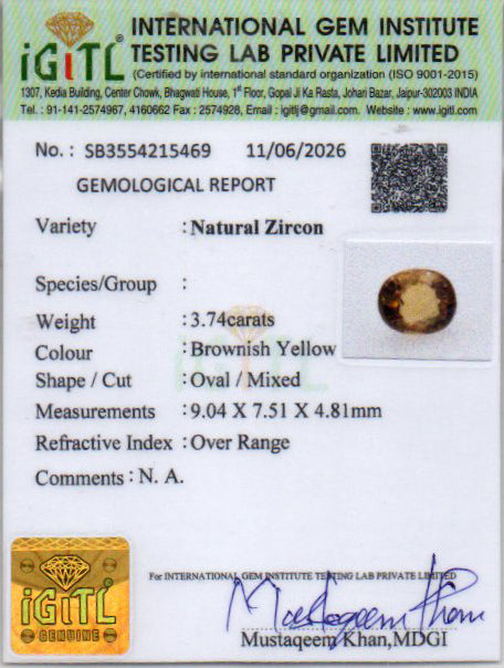 Yellow Zircon - 3.74 Carat