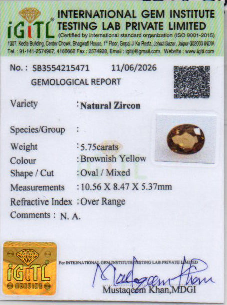 Yellow Zircon - 5.75 Carat
