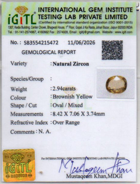 Yellow Zircon - 2.94 Carat