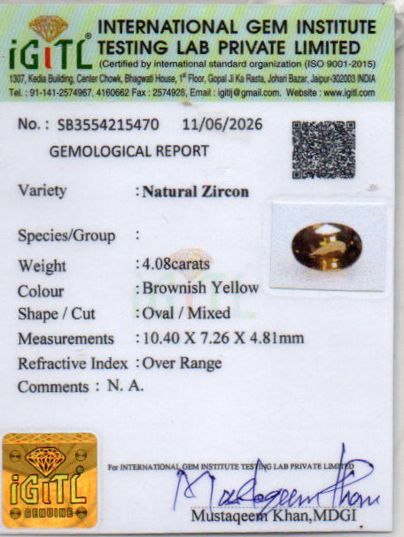 Yellow Zircon - 4.08 Carat
