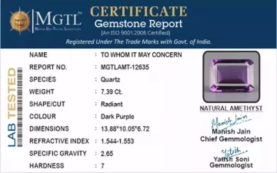 African Amethyst - 7.39 Carat Rare Quality AMT-12635