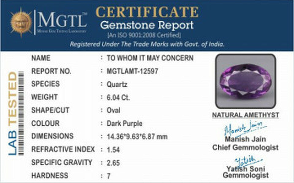Brazilian Amethyst - 6.04 Carat Limited Quality AMT 12597