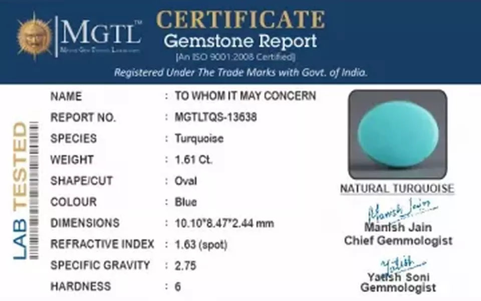 Arizona Turquoise - 1.61 Carat Rare Quality TQS-13638