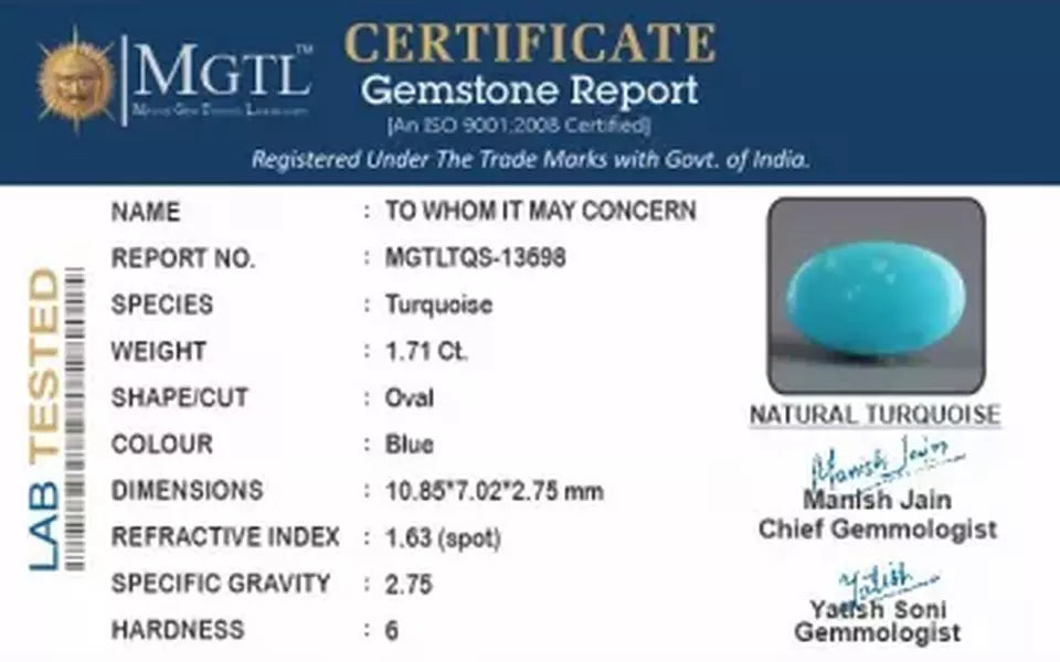 Arizona Turquoise - 1.71 Carat Rare Quality TQS-13698