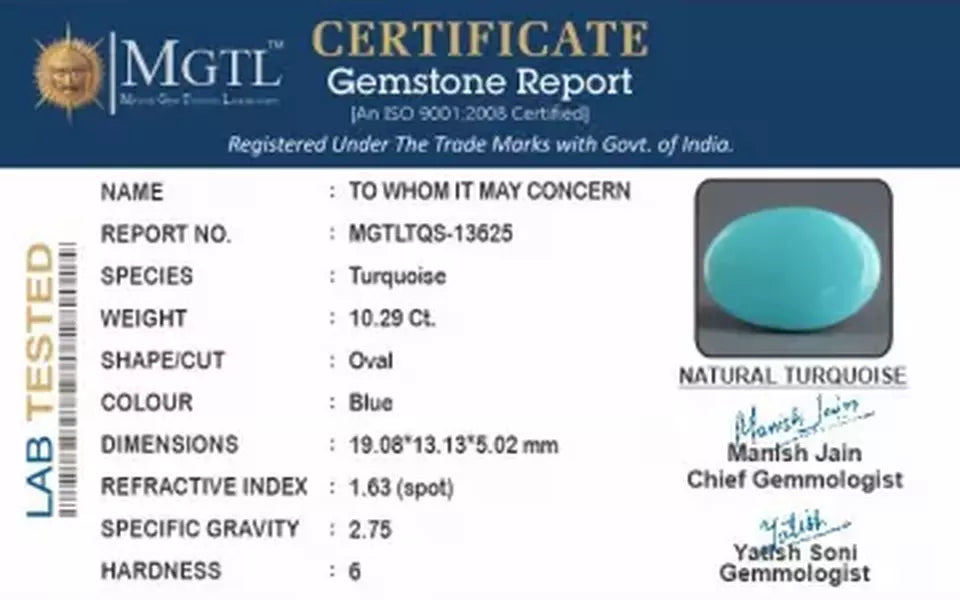 Arizona Turquoise - 10.29 Carat Prime Quality TQS-13625