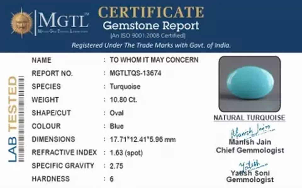 Arizona Turquoise - 10.80 Carat Limited Quality TQS-13674