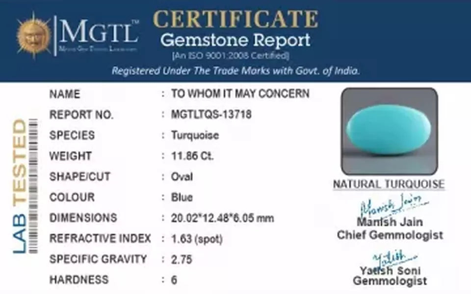 Arizona Turquoise - 11.86 Carat Prime Quality TQS-13718