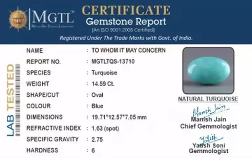 Arizona Turquoise - 14.59 Carat Rare Quality TQS-13710