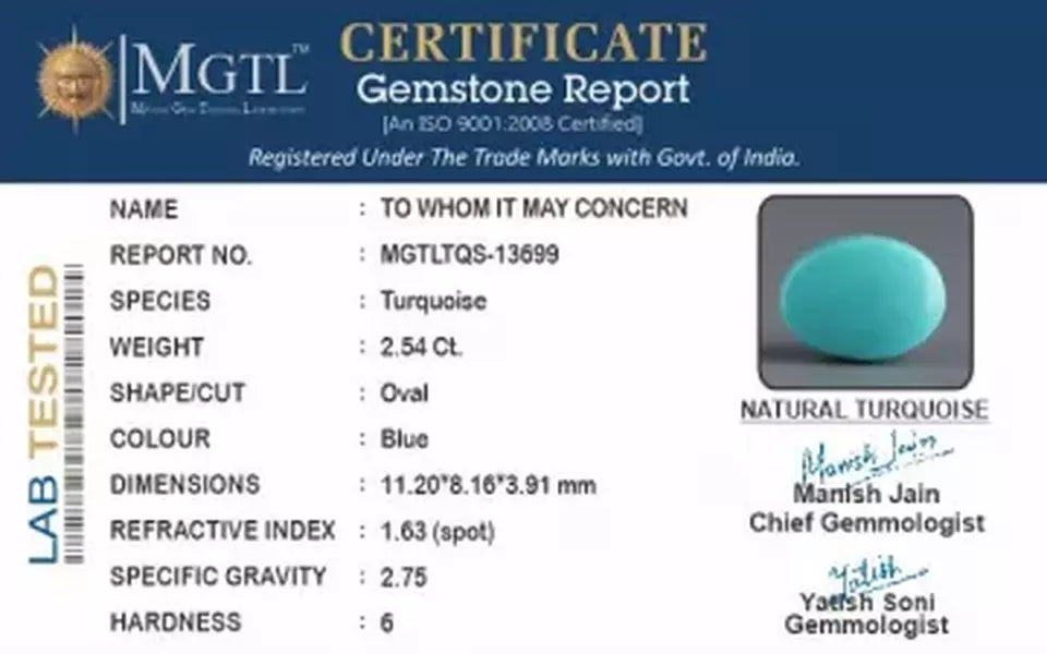 Arizona Turquoise - 2.54 Carat Rare Quality TQS-13699